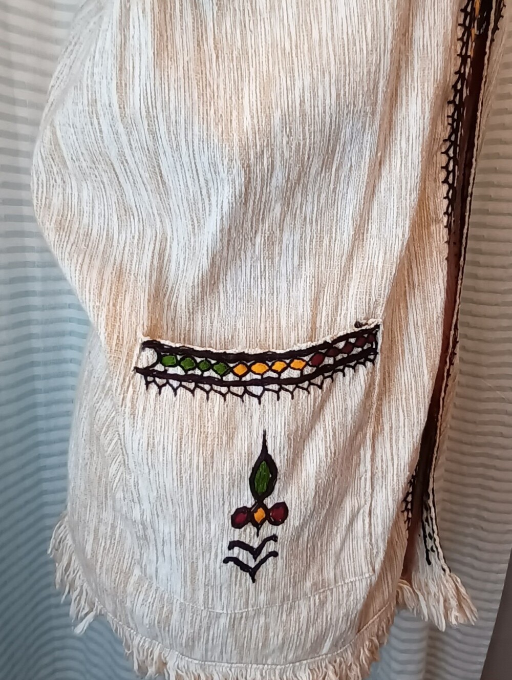 Unbranded Cream Unisex Vest With Embroidery 100% Handspun Ethiopian Cotton - Picture 6 of 11